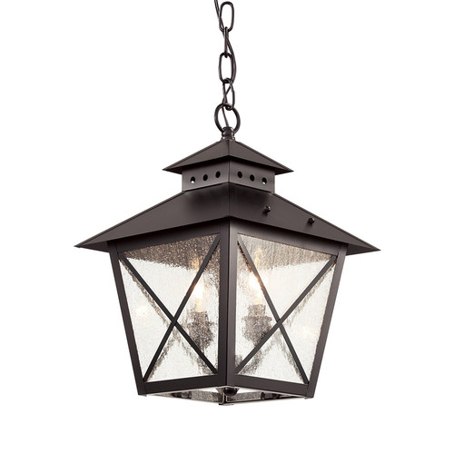Chimney Vented 15" Hanging Lantern 40174BK in black with seeded glass