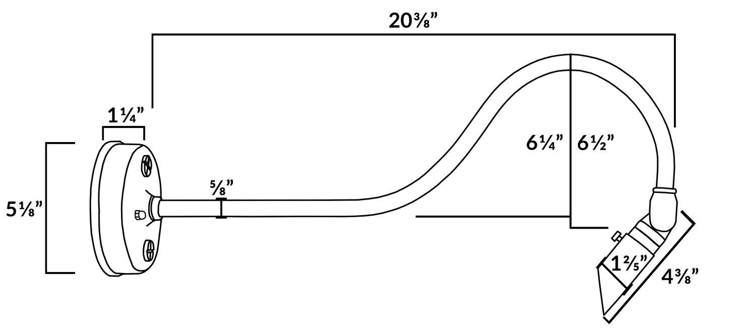 PWSL-R32 Dimensions Diagram Cast Brass Micro Spotlight Gooseneck Sign Light Dimensions Diagram