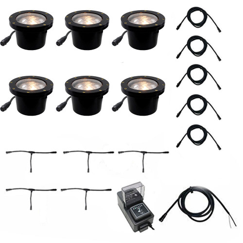 Cast In Ground N.S.C. Well Light 6 Kit w/ Open Face Cover System, Bulbs Included - OIGLK-4B-OPN-6