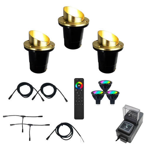 12V RGBCW Composite In Ground Well Light w/ Brass Angle Shield, w/ N.S.C., Easy DIY Installation, RGBCW Bulbs included - OIGLK-3B-GSH-3-RGBCW