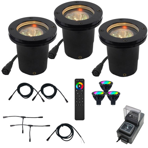 RGBCW 12V LED Open Face NSC In Ground Well Light Landscape Lighting 3 kit Composite Black