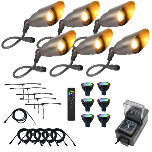 12V LED RGBW Adjustable Brass Spotlight NSC x6 Light Kit Main in Bronze
