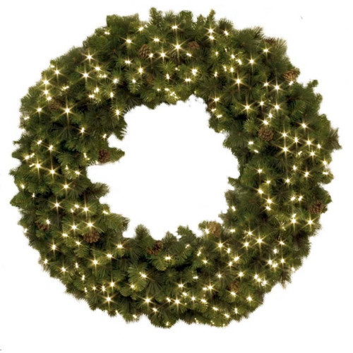 Warm White Wreath w/Pine Cones 48"