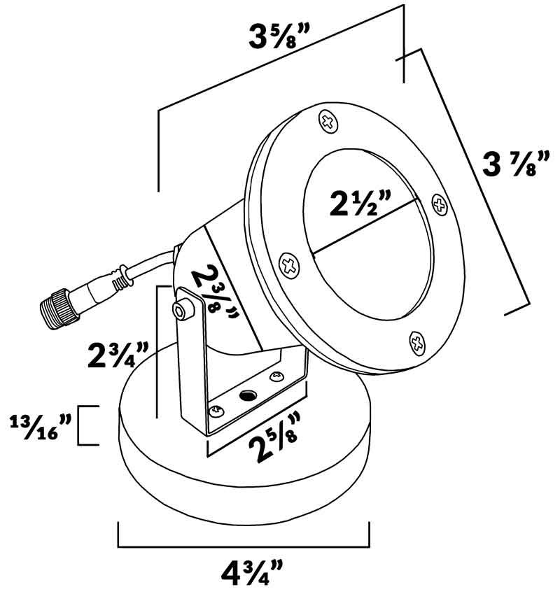 PUDX-L-77 Dimensions Diagram 12V Cast Brass NSC Adjustable Underwater Spotlight PUDX-L-77 Dimensions Diagram