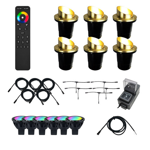 12V 6-KIT RGBCW Composite In Ground Well Light w/ Brass Angle Shield, w/ N.S.C., Easy DIY Installation, RGBCW Bulbs included - OIGLK-3B-GSH-6-RGBCW