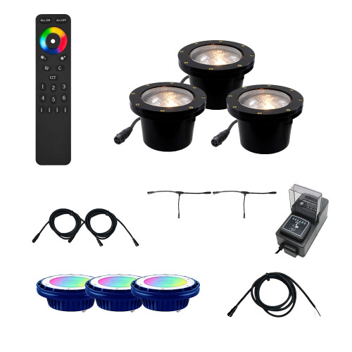 Cast In Ground N.S.C. Well Light 3 Kit w/ Open Face Cover System,  Bulbs Included - OIGLK-4B-OPN-RGBCW-3