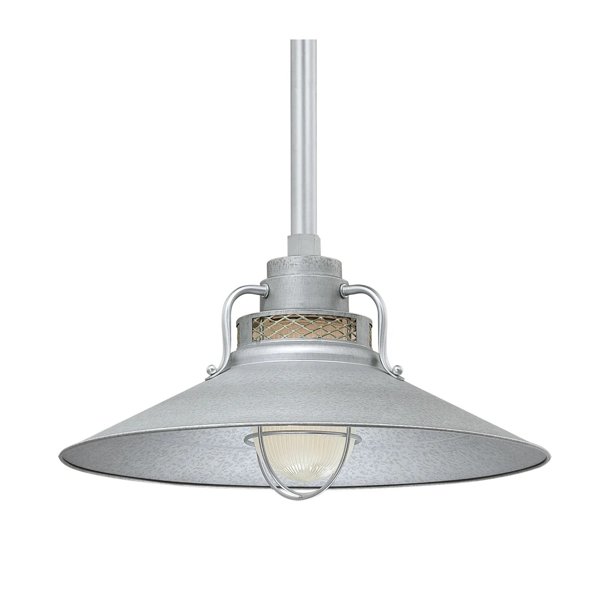 Galvanized Ceiling Mounted Railroad Style Shade Galvanized Railroad Style Shade with Ceiling Stem Mount