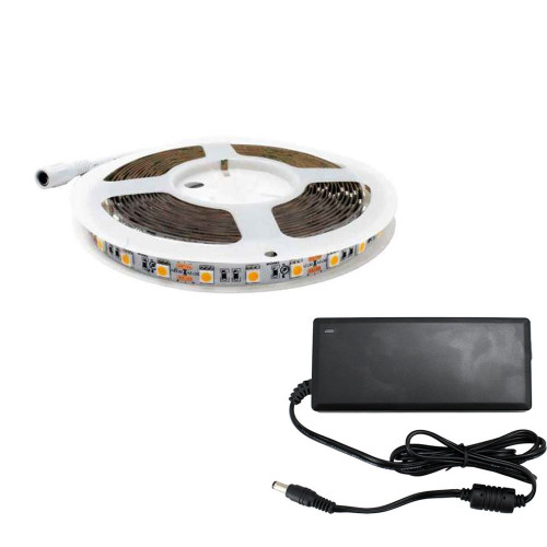 DIY 12V High Output Dimmable Warm White Indoor Rated LED Tape Light - 16.4' Spool - IP44 - AQOL-55-60-FP-12-WW-IP44-KIT