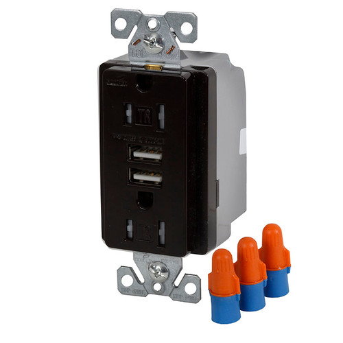 Tamper Resistant Duplex Receptacle with USB Ports - TR7745-BROWN